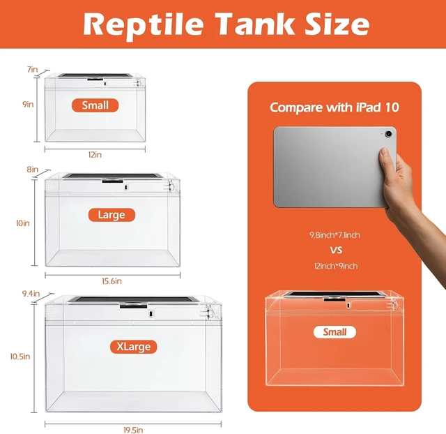 Alt view image 2 of 7 - Reptile Terrarium Starter Kit, 3.2-Gal Clear PC Hermit Crab Tank, 8-Piece