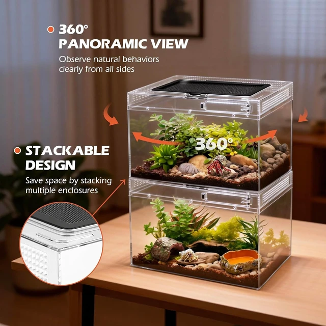 Alt view image 7 of 7 - Reptile Terrarium Starter Kit, 3.2-Gal Clear PC Hermit Crab Tank, 8-Piece