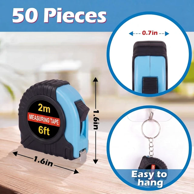 Alt view image 2 of 6 - 50-Pack Mini Measuring Tape with Keychain, 6 ft, Aqua Blue