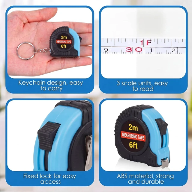 Alt view image 3 of 6 - 50-Pack Mini Measuring Tape with Keychain, 6 ft, Aqua Blue