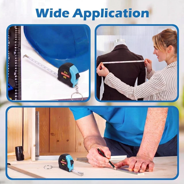 Alt view image 6 of 6 - 50-Pack Mini Measuring Tape with Keychain, 6 ft, Aqua Blue