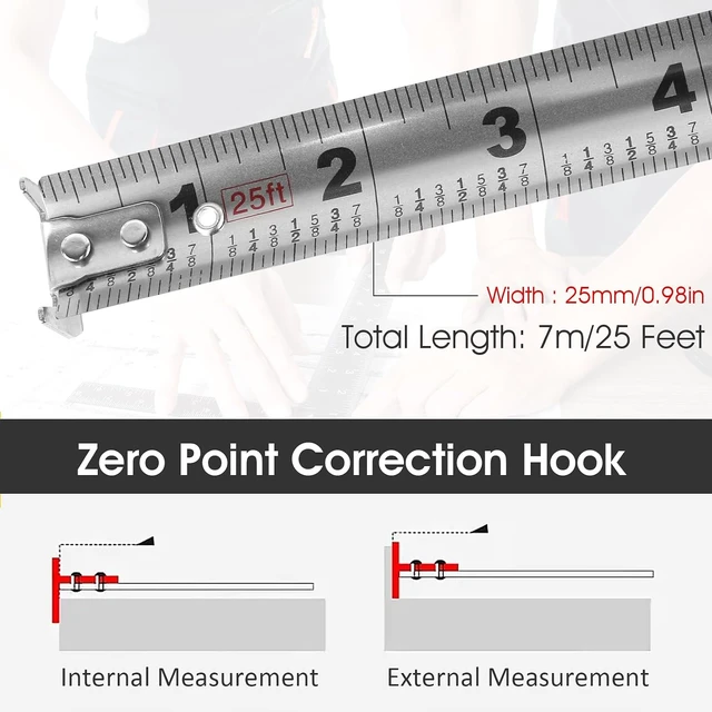 Alt view image 5 of 7 - 2-Pack 25FT Stainless Steel Tape Measure with Double-Sided Scale, Anti-Corrosion Retractable Ruler