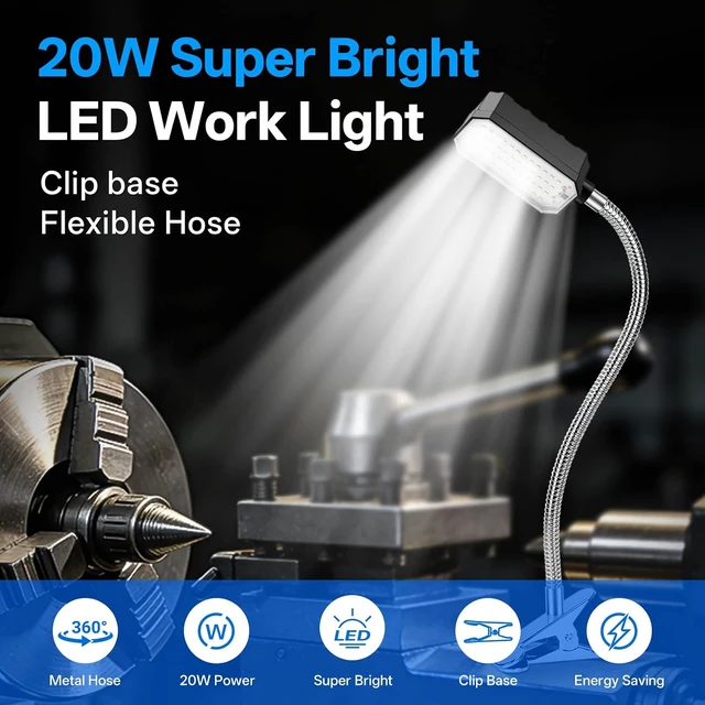 Alt view image 2 of 7 - 2000 Lumen Clamp-On Sewing Machine Light with Metal Clamp Base, 98-inch Cord, Silver