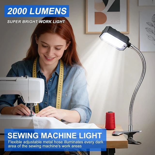Alt view image 3 of 7 - 2000 Lumen Clamp-On Sewing Machine Light with Metal Clamp Base, 98-inch Cord, Silver