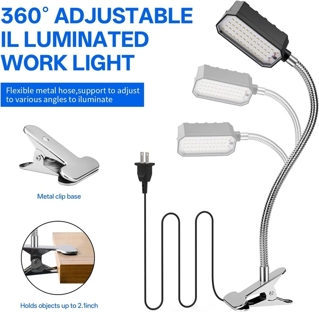 Alt view image 7 of 7 - 2000 Lumen Clamp-On Sewing Machine Light with Metal Clamp Base, 98-inch Cord, Silver