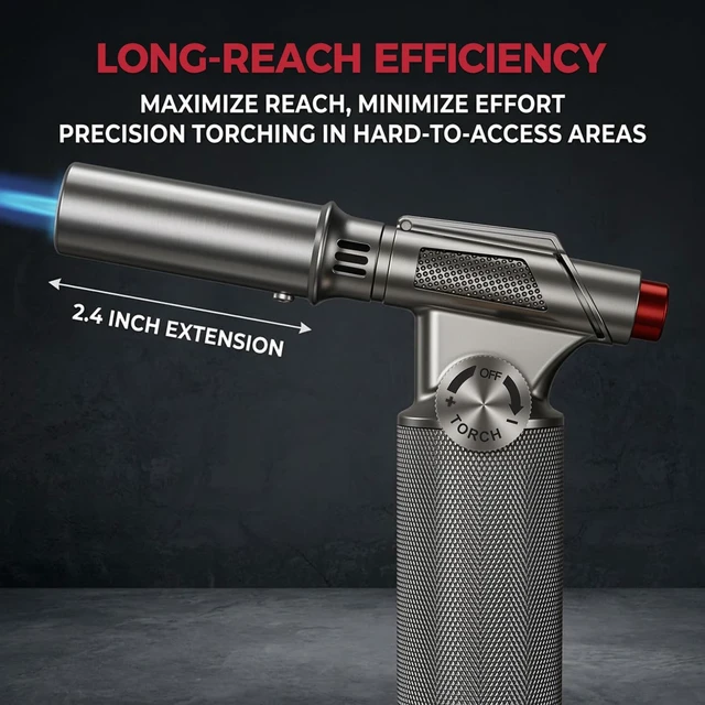 Alt view image 2 of 7 - All-Metal Butane Torch Lighter, Powerful Flame, Gas Not Included