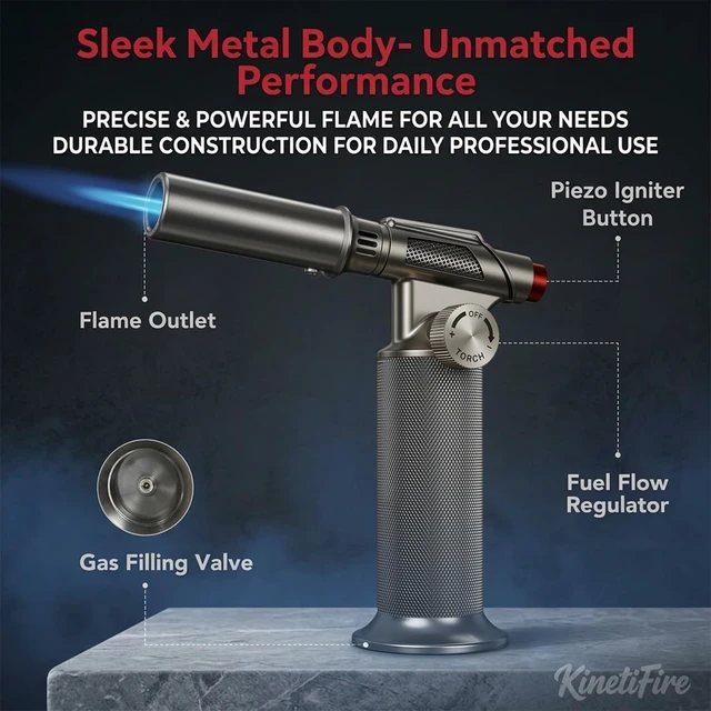 Alt view image 5 of 7 - All-Metal Butane Torch Lighter, Powerful Flame, Gas Not Included