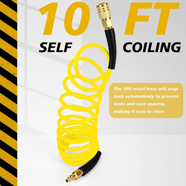 Alt view image 2 of 7 - 10-Pack 1/4" x 10ft Recoil Air Hose with Quick Coupler, Yellow