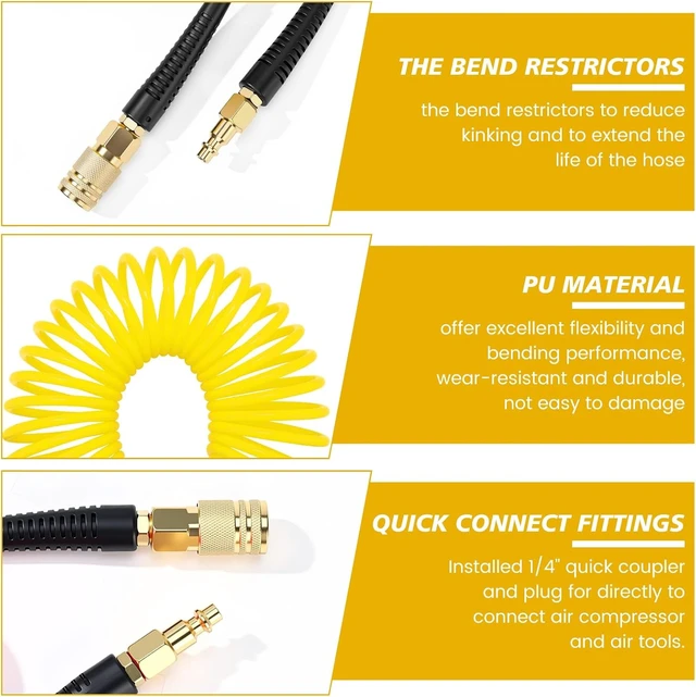 Alt view image 3 of 7 - 10-Pack 1/4" x 10ft Recoil Air Hose with Quick Coupler, Yellow