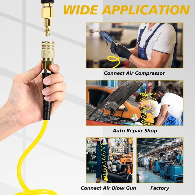 Alt view image 6 of 7 - 10-Pack 1/4" x 10ft Recoil Air Hose with Quick Coupler, Yellow