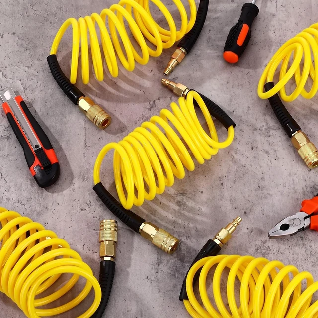 Alt view image 7 of 7 - 10-Pack 1/4" x 10ft Recoil Air Hose with Quick Coupler, Yellow