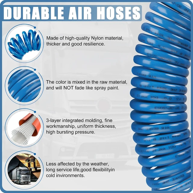 Alt view image 3 of 6 - 15FT Semi Truck Coiled Air Brake Line Hose
