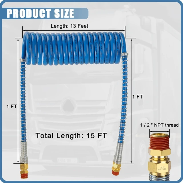 Alt view image 6 of 6 - 15FT Semi Truck Coiled Air Brake Line Hose