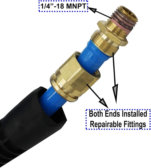 Alt view image 4 of 6 - 3/8" x 50ft Polyurethane Recoil Air Hose with Bend Restrictor & Repairable Quick Coupler, Blue