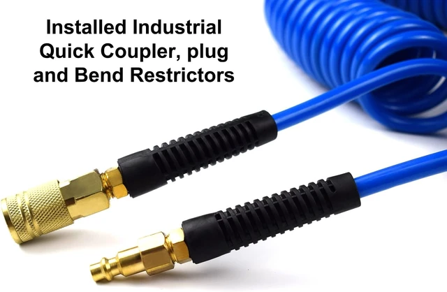 Alt view image 5 of 6 - 3/8" x 50ft Polyurethane Recoil Air Hose with Bend Restrictor & Repairable Quick Coupler, Blue