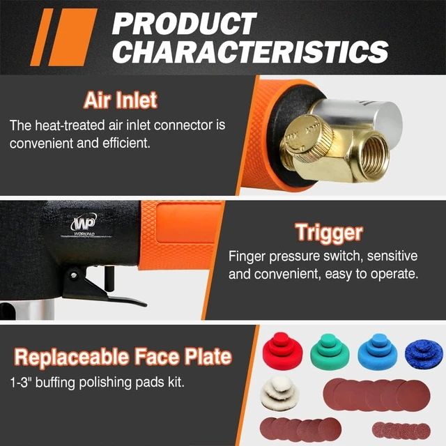 Alt view image 3 of 7 - Mini Random Orbital Pneumatic Air Sander for Auto Body Work