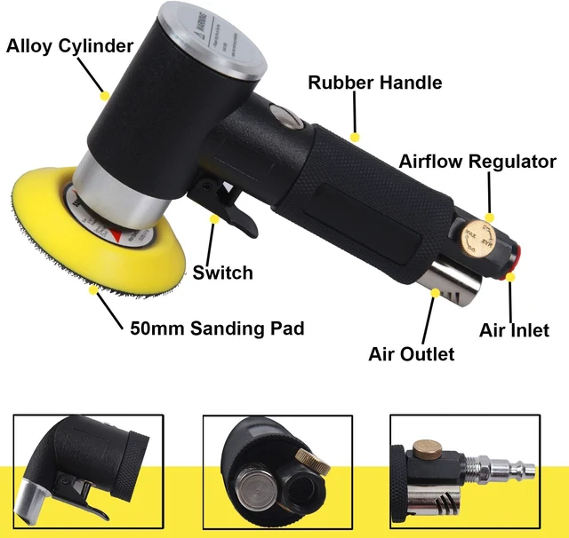Alt view image 2 of 7 - 2" & 3" Random Orbital Mini Air Sander, 15,000 RPM Dual Action Polisher