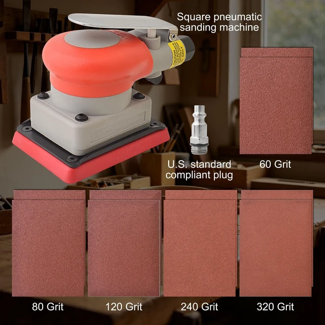 Alt view image 3 of 7 - Air Orbital Sander, 10,000 RPM 75x100mm Square Pneumatic Palm Sander