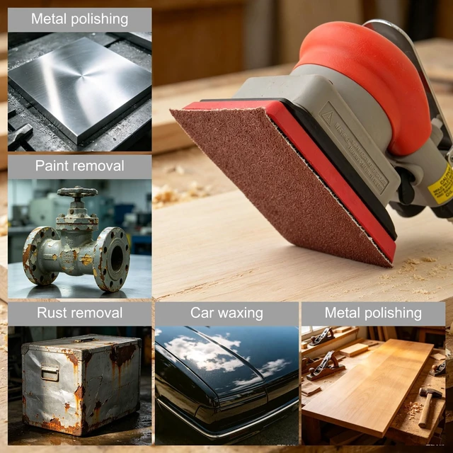 Alt view image 4 of 7 - Air Orbital Sander, 10,000 RPM 75x100mm Square Pneumatic Palm Sander