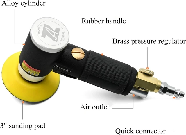 Alt view image 3 of 6 - 2/3-Inch Mini Orbital Dual Action Air Sander & Polisher for Auto Body Work, Black