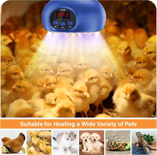Alt view image 6 of 7 - Chicken Coop Heater Lamp, 200W-500W with UVA/UVB Light & 3-12H Timer, Portable Greenhouse Heater for Reptiles, Rabbits, Dogs & Cats