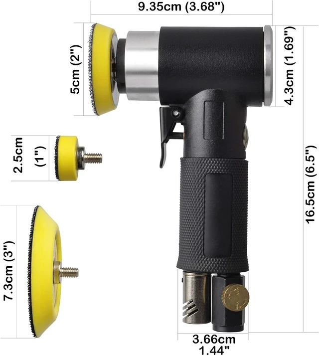 Alt view image 2 of 7 - 48-Piece Mini Random Orbital Air Sander Kit with 1/2/3-Inch Polisher Pads, Sponge & Wool Pads, Sandpapers