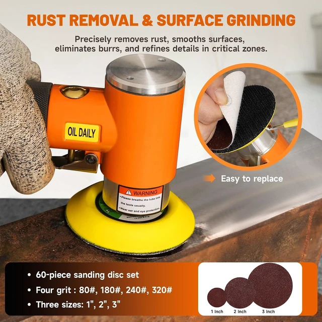 Alt view image 4 of 7 - 1/2/3-Inch Mini Random Orbital Air Sander DA Polisher Kit