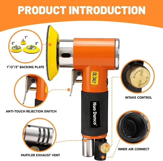 Alt view image 6 of 7 - 1/2/3-Inch Mini Random Orbital Air Sander DA Polisher Kit