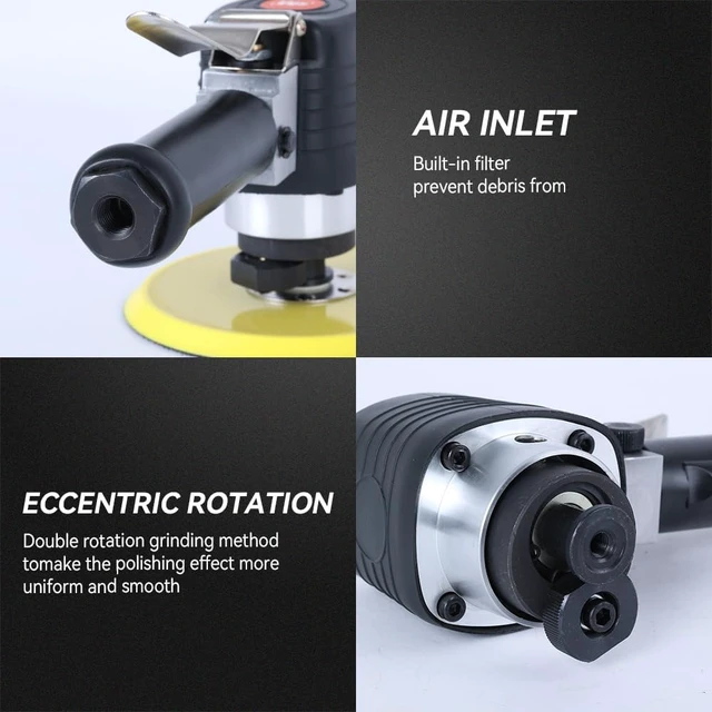 Alt view image 3 of 6 - Dual Action Angle Air Sander with 6" Hook & Loop Pad, 10,000 RPM, Side Exhaust