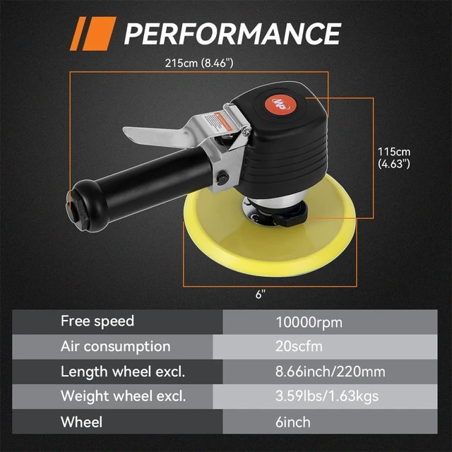 Alt view image 5 of 6 - Dual Action Angle Air Sander with 6" Hook & Loop Pad, 10,000 RPM, Side Exhaust
