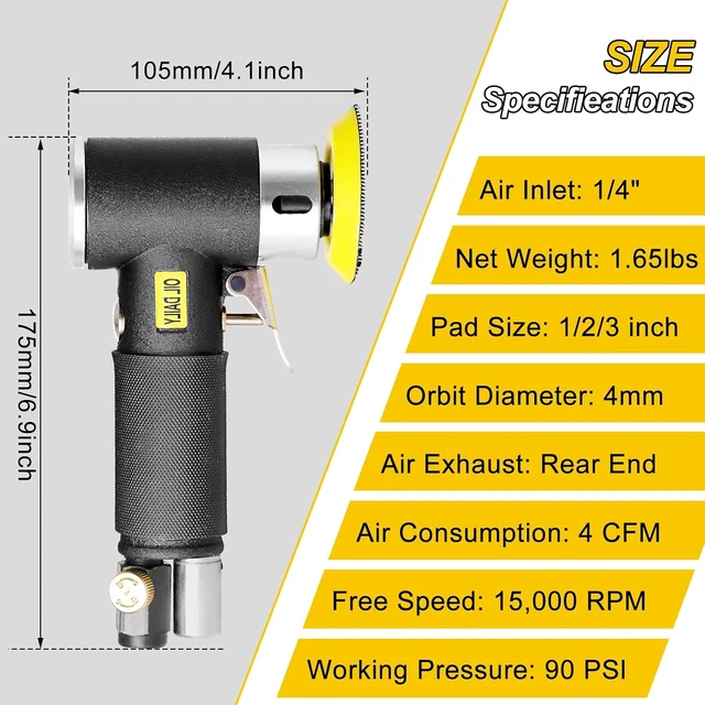 Alt view image 5 of 7 - 1/2/3-Inch Mini Pneumatic Random Orbital Air Sander Kit