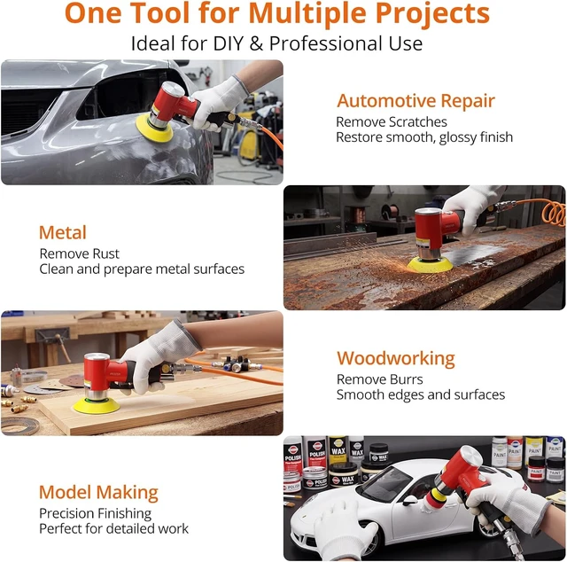 Alt view image 5 of 7 - 1/2/3-Inch Mini Pneumatic Random Orbital Air Sander Kit