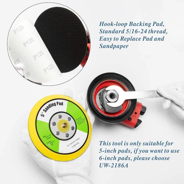 Alt view image 2 of 6 - 5-Inch Air Random Orbital Sander, 12,000 RPM Heavy Duty, 3/16" Orbit, with 10 Sandpapers & Backing Pad