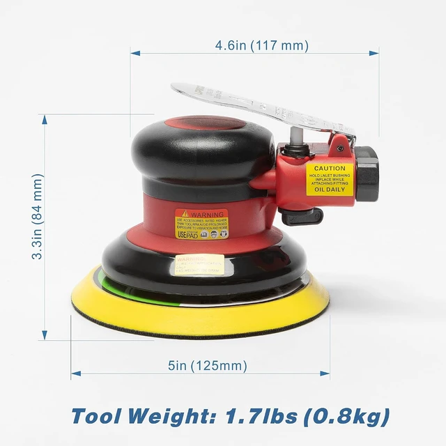 Alt view image 4 of 6 - 5-Inch Air Random Orbital Sander, 12,000 RPM Heavy Duty, 3/16" Orbit, with 10 Sandpapers & Backing Pad
