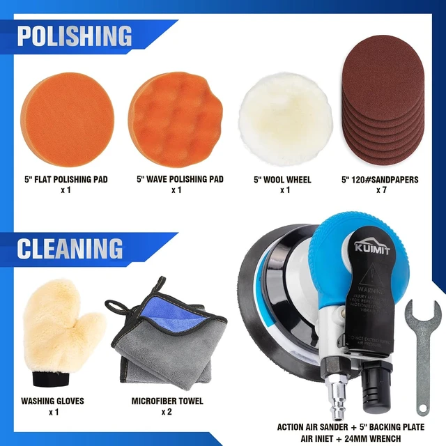 Alt view image 2 of 7 - 5" Air Sander Kit, Dual Action Tool for Car Detailing & Woodworking