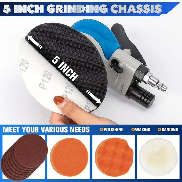 Alt view image 4 of 7 - 5" Air Sander Kit, Dual Action Tool for Car Detailing & Woodworking