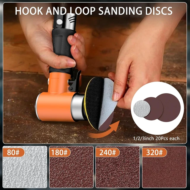 Alt view image 3 of 7 - 1/2/3-Inch Mini Random Orbital Air Sander for Auto Body, Metal & Woodworking with 60 Sandpapers