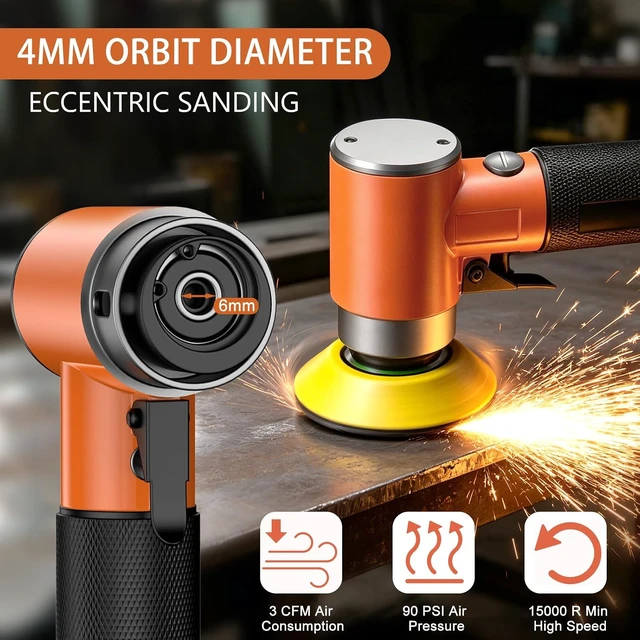 Alt view image 4 of 7 - 1/2/3-Inch Mini Random Orbital Air Sander for Auto Body, Metal & Woodworking with 60 Sandpapers