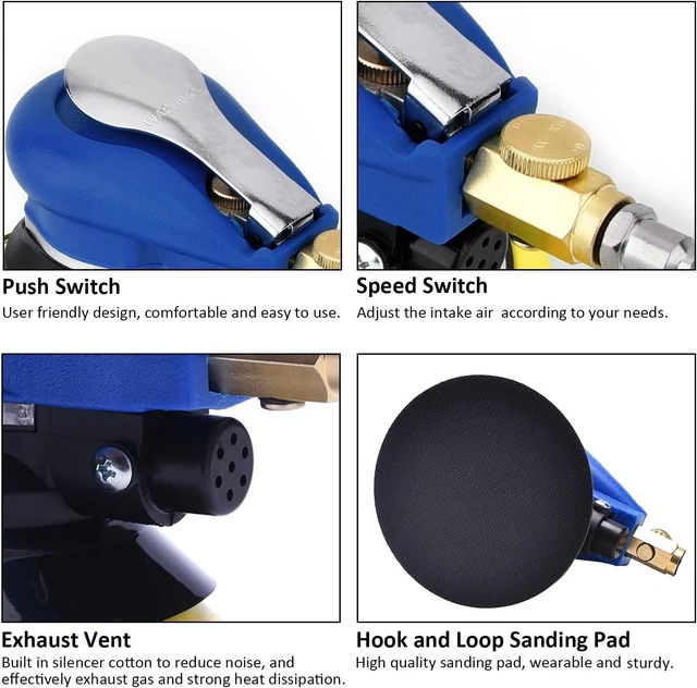 Alt view image 4 of 7 - 5" Air Random Orbital Dual Action Palm Sander, Hook & Loop, Swirl-Free