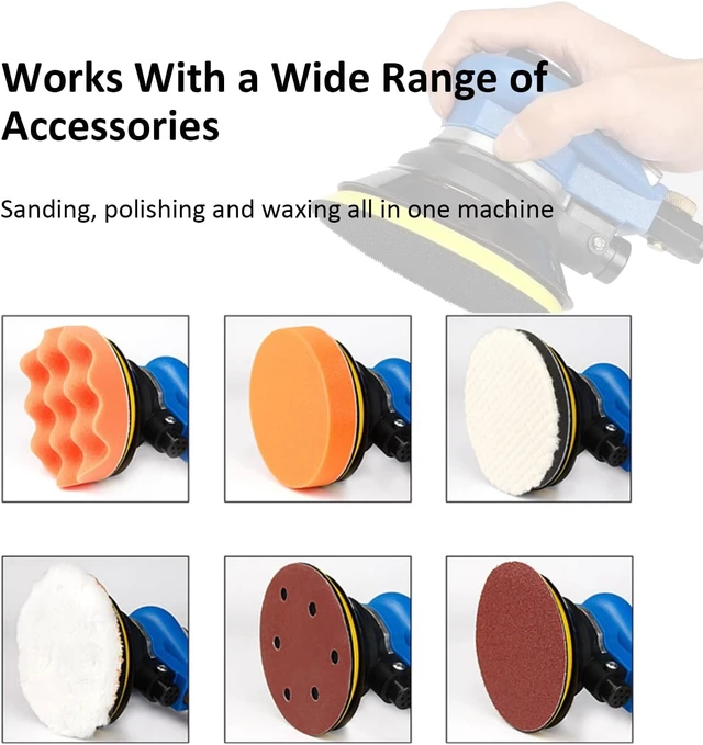 Alt view image 6 of 7 - 5" Air Random Orbital Dual Action Palm Sander, Hook & Loop, Swirl-Free