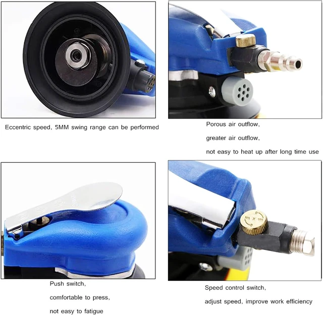 Alt view image 3 of 6 - Professional 5-Inch Air Random Orbital Sander, Heavy Duty Dual Action, Blue