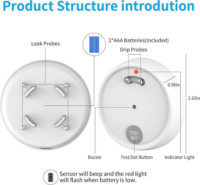Alt view image 6 of 7 - 6-Pack Water Leak Detector with Dual Probe Sensor & 100dB Alarm, IP66