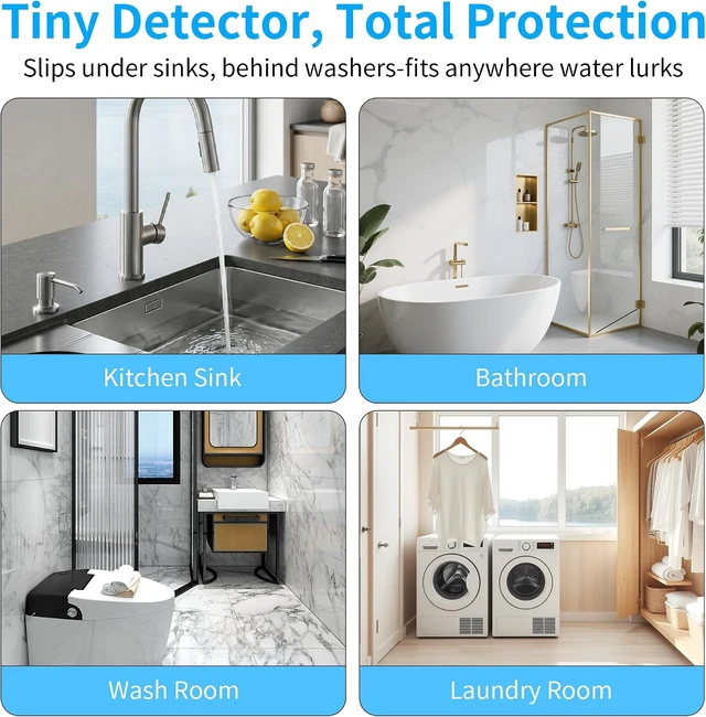 Alt view image 7 of 7 - 6-Pack Water Leak Detector with Dual Probe Sensor & 100dB Alarm, IP66