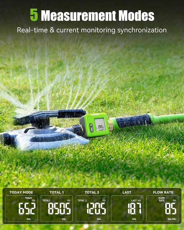 Alt view image 6 of 7 - Bluetooth Smart Water Flow Meter with Brass Fittings & 180° Flip LCD, APP Monitoring for Garden, RV & Sprinklers, Green
