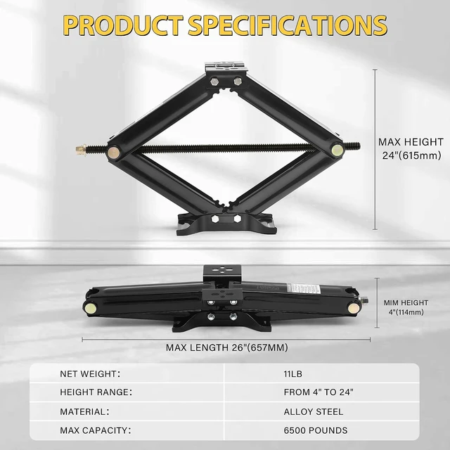 Alt view image 2 of 6 - 6500lb Heavy Duty RV Scissor Jack Stabilizer, 24" Leveling Jack for Trailer & Camper with Crank Handle