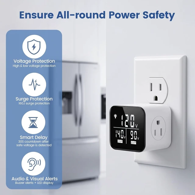 Alt view image 2 of 7 - 4-Outlet Surge Protector, 90V-140V Power Voltage Protector