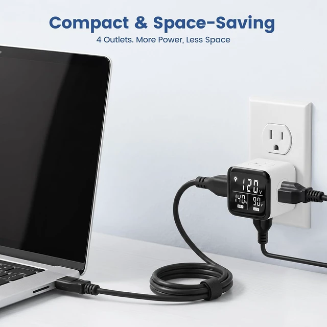 Alt view image 5 of 7 - 4-Outlet Surge Protector, 90V-140V Power Voltage Protector