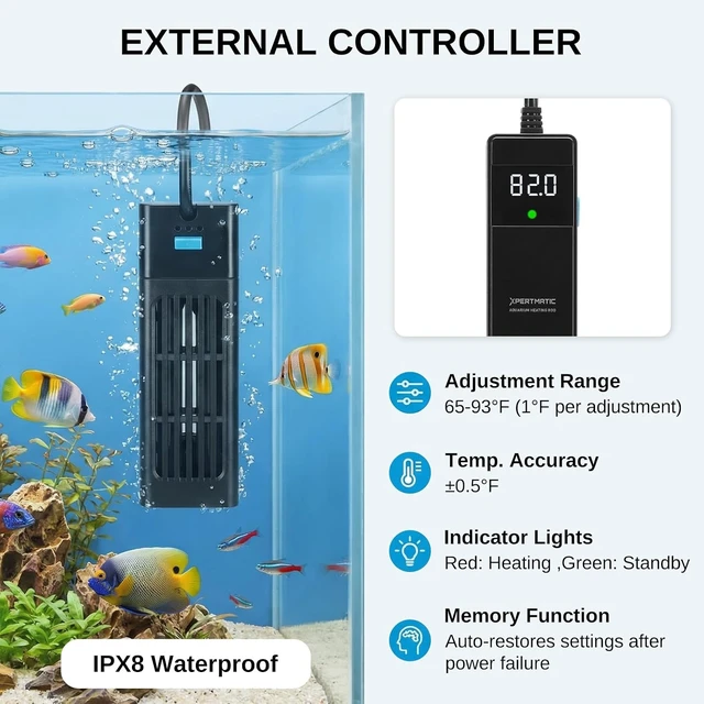 Alt view image 2 of 7 - 200W Submersible Aquarium Heater for 15-26 Gal Fish Tanks