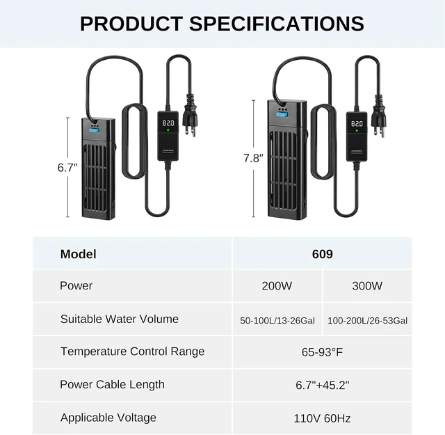 Alt view image 6 of 7 - 200W Submersible Aquarium Heater for 15-26 Gal Fish Tanks