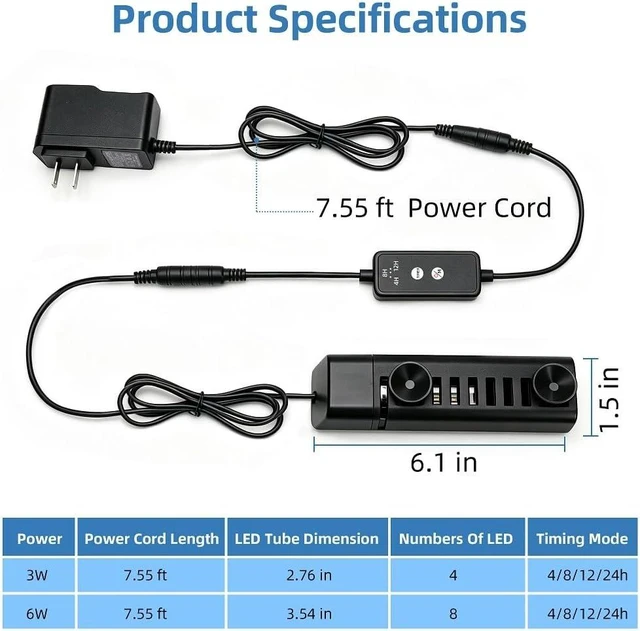 Alt view image 2 of 7 - 6W LED Aquarium UV Clean Light with Timer & Protective Shield for 13-40 Gallon Freshwater & Saltwater Tanks